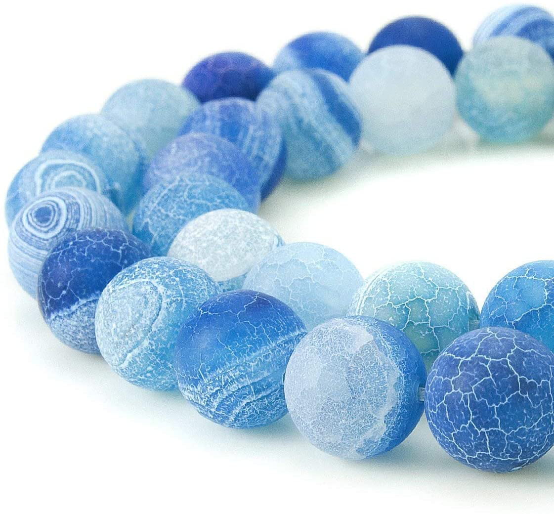 Round Lightning Pattern Matte Agate Stone Beads For Jewelry Making Loose Beads 