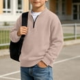 thumbnail image 4 of Ceisia Boys Girls Waffle Knit Quarter Zip Hooded Jacket Solid Color Long Sleeve Fall Winter Outerwear For 3‑14 Years Old Kids Gift, 4 of 9