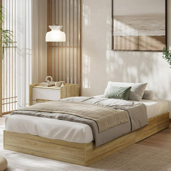 Twin XL Size Wood Platform Bed Frame, Wooden Bed Frame Without Headboard, Wood Slat Support, No Box Spring Needed, Easy Assembly