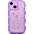 thumbnail image 1 of Funda Qokey para iPhone 13 Mini de 5.4 pulgadas con diseño de ondas rizadas, transparente, con purpurina y estrellas brillantes, bonita, transparente, protección total, suave TPU a prueba de golpes,, 1 of 8