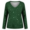 thumbnail image 4 of 2026 Women Sweatshirts Sequin Print Long Sleeve V Neck Drop Shoulder Plus Size Clothes Trendy Dark Green, 4 of 5