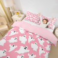 thumbnail image 3 of Homewish Cute Halloween Ghost Duvet Cover Queen,Pink Spooky Print Queen Bedding,Pink Reversible,3 Pieces,1 Duvet Cover and 2 Pillowcases, 3 of 6