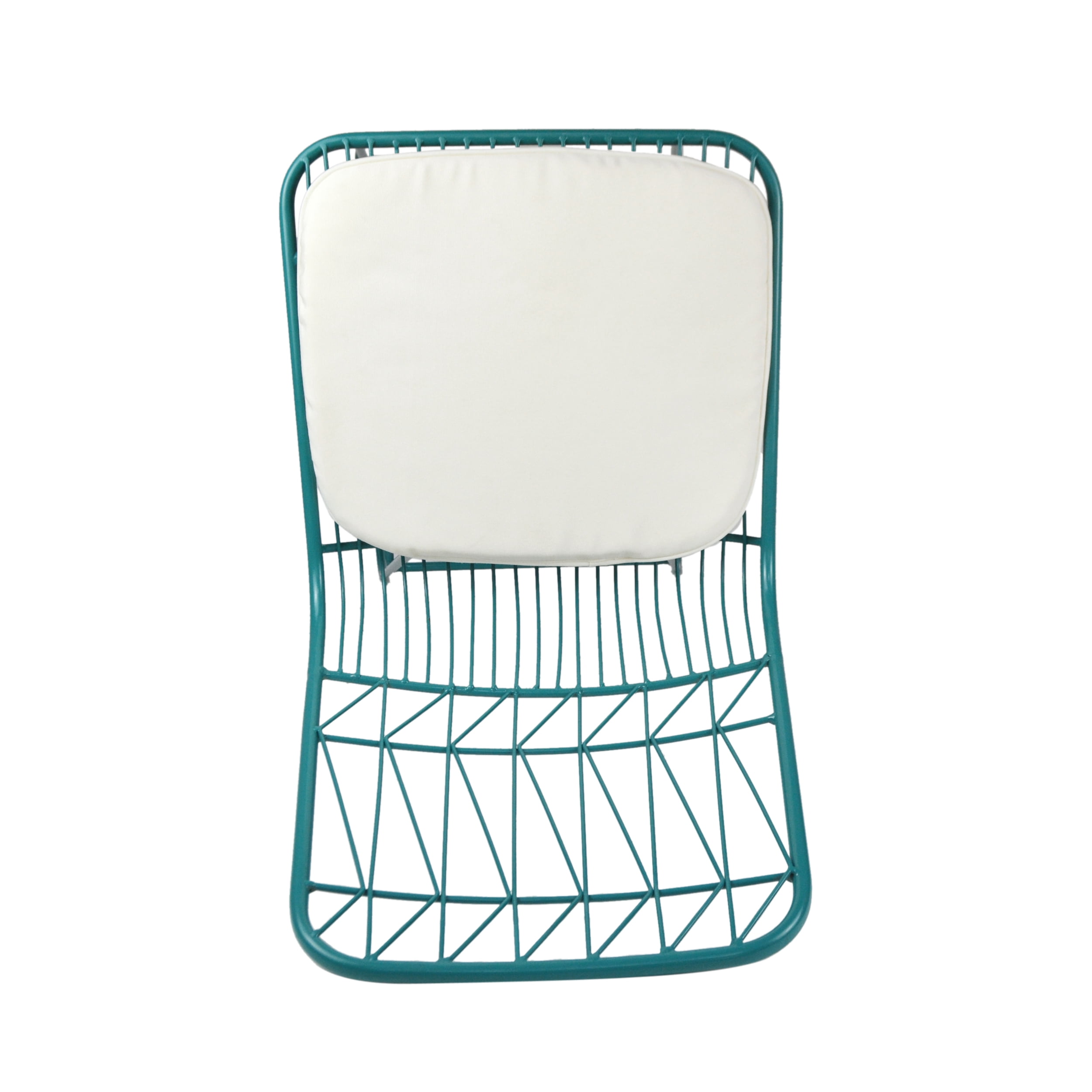 Emory Indoor Wire Counter Stools with Cushions (Set of 2), Teal and Ivory