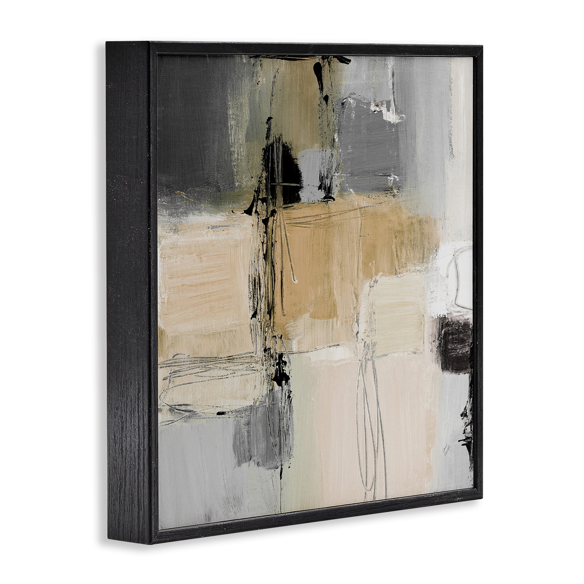 Stupell Industries Tan & Grey Rustic Collage Abstract Painting Black Framed Art Print Wall Art, 17 x 17