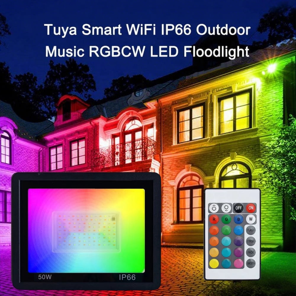 Ksruee Led Flood Lights Outdoor Outdoor Flood Lights for Yard RGB Color Bulb Spotlight with Remote Control Worklight for Backyard Porch Driveway Yard Garden functional