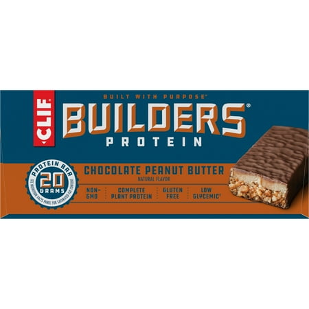 CLIF BUILDERS Protein Bars, Chocolate Peanut Butter Flavor, Gluten Free Bars, 12ct