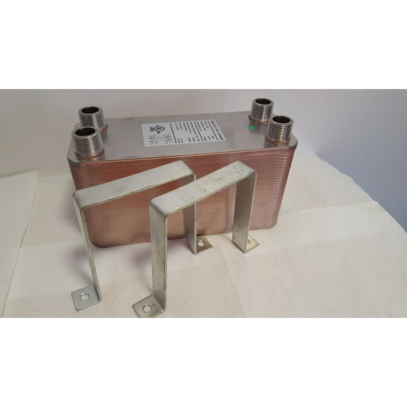 80 Plate Water to Water Brazed Plate Heat Exchanger 1 1/4" MPT Ports w/ Brackets