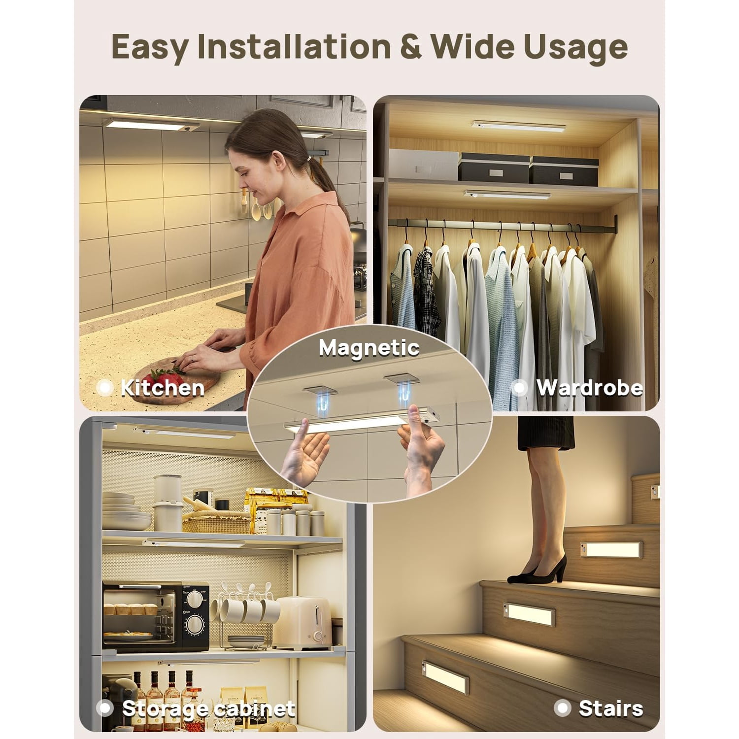 Under Cabinet Lights Wireless, 12'' Rechargeable Motion Sensor Light Indoor, 3 Color Temperature Dimmable Closet Lighting with Remote, Under Counter Lights for Kitchen, Pantry, Stairs, Wardrobe