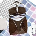 thumbnail image 5 of Sngxgn Womens Scoop Neck Cut Out Front High Cut Swimsuit(Coffee,L), 5 of 5
