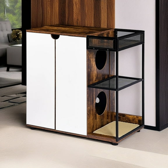 Demi Bonn 34" Hidden Cat Litter Box Enclosure Furniture for 2 Cats, Wooden Cat Washroom Indoor, Fit Most of Litter Box, Brown