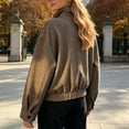 thumbnail image 6 of Women's Fall Winter Plaid Wool Blend Bomber Jacket Coat Stand Collar Cropped Outerwear Vintage Button Down Barn Jackets (Brown M), 6 of 7