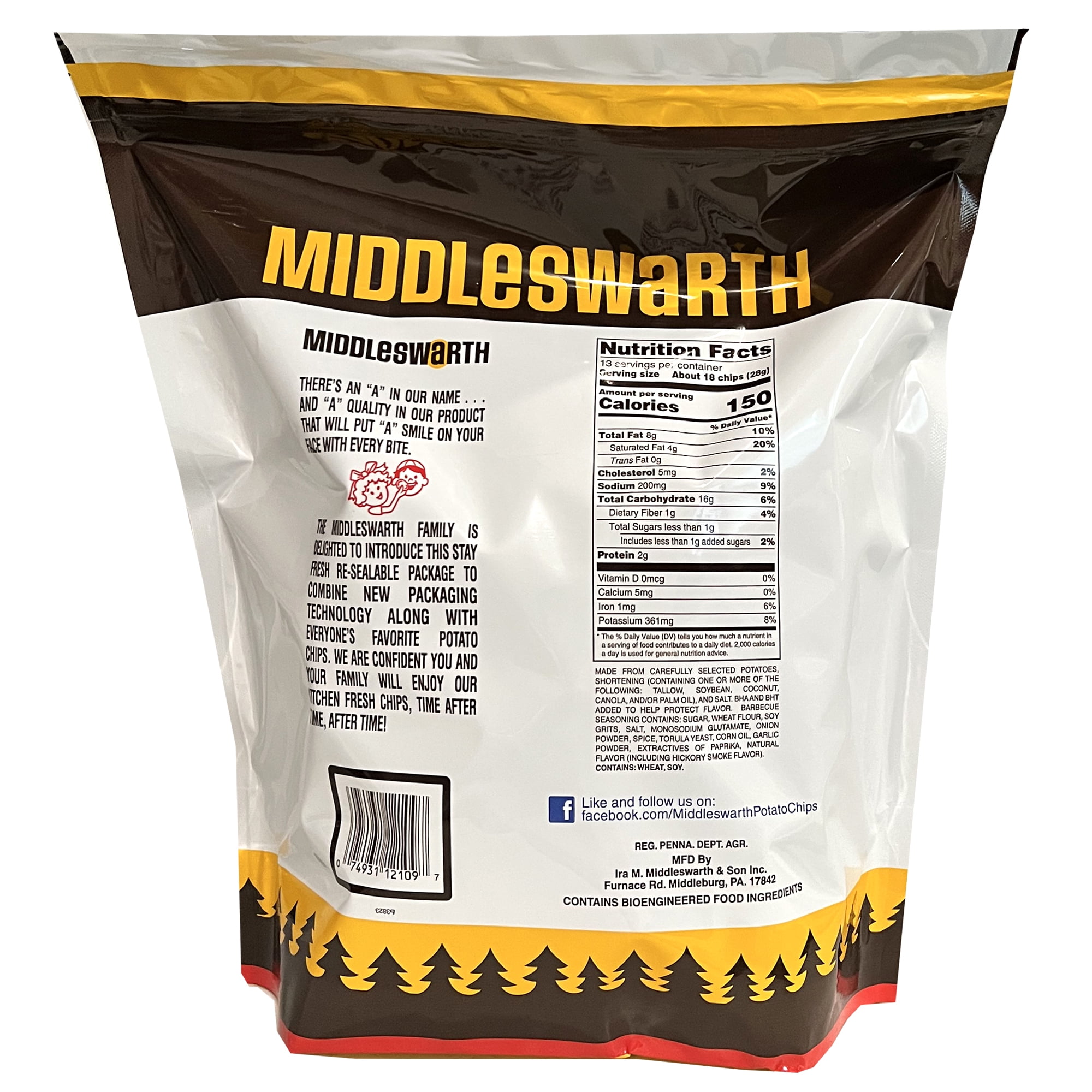 Middleswarth Kitchen Fresh Potato Chips Bar-B-Q Flavored! - Big Bag (2 Bags)