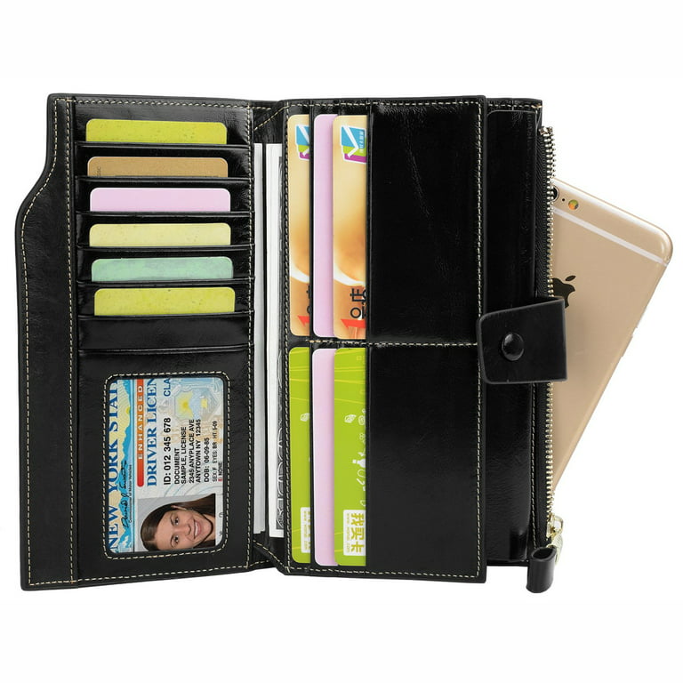 Women's Wallet Genuine Leather RFID Blocking Large Capacity Luxury Black  Color Wallet Card Holder Organizer Ladies Purse Wallets for Women
