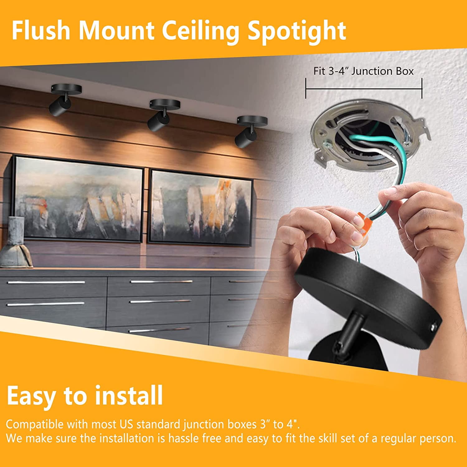 VANoopee Spotlight, Dimmable, Adjustable Indoor Ceiling Flush Mount Light