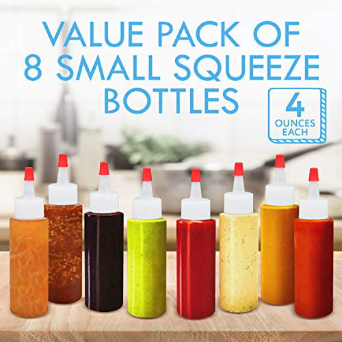 IMPRESA 4 oz Small Plastic Squeeze Bottles with Caps - 8 Pack