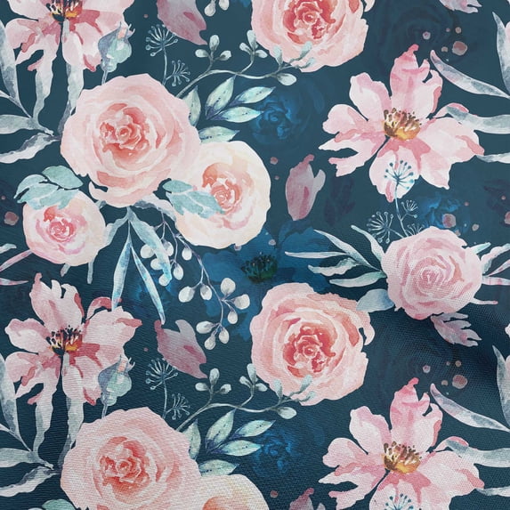 oneOone Cotton Poplin Twill Teal Blue Fabric Leaves & Clover Sewing Material Print Fabric By The Yard 56 Inch Wide