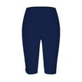 thumbnail image 4 of AKEGAMN Knee Length Capri Leggings Summer Cropped Pants Casual Solid Comfy Capris, Blue S-3XL, 4 of 5