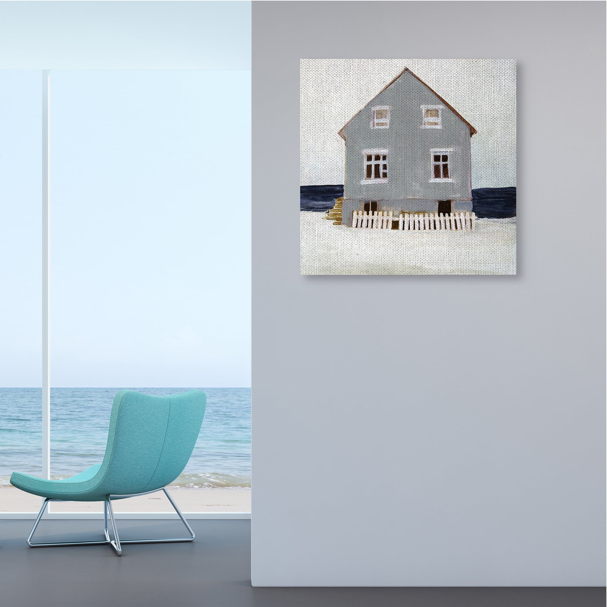 Stupell Industries Winter Beach House Landscape Cool Coast Line Nature Painting Gallery Wrapped Canvas Art Print Wall Art, 36 x 36