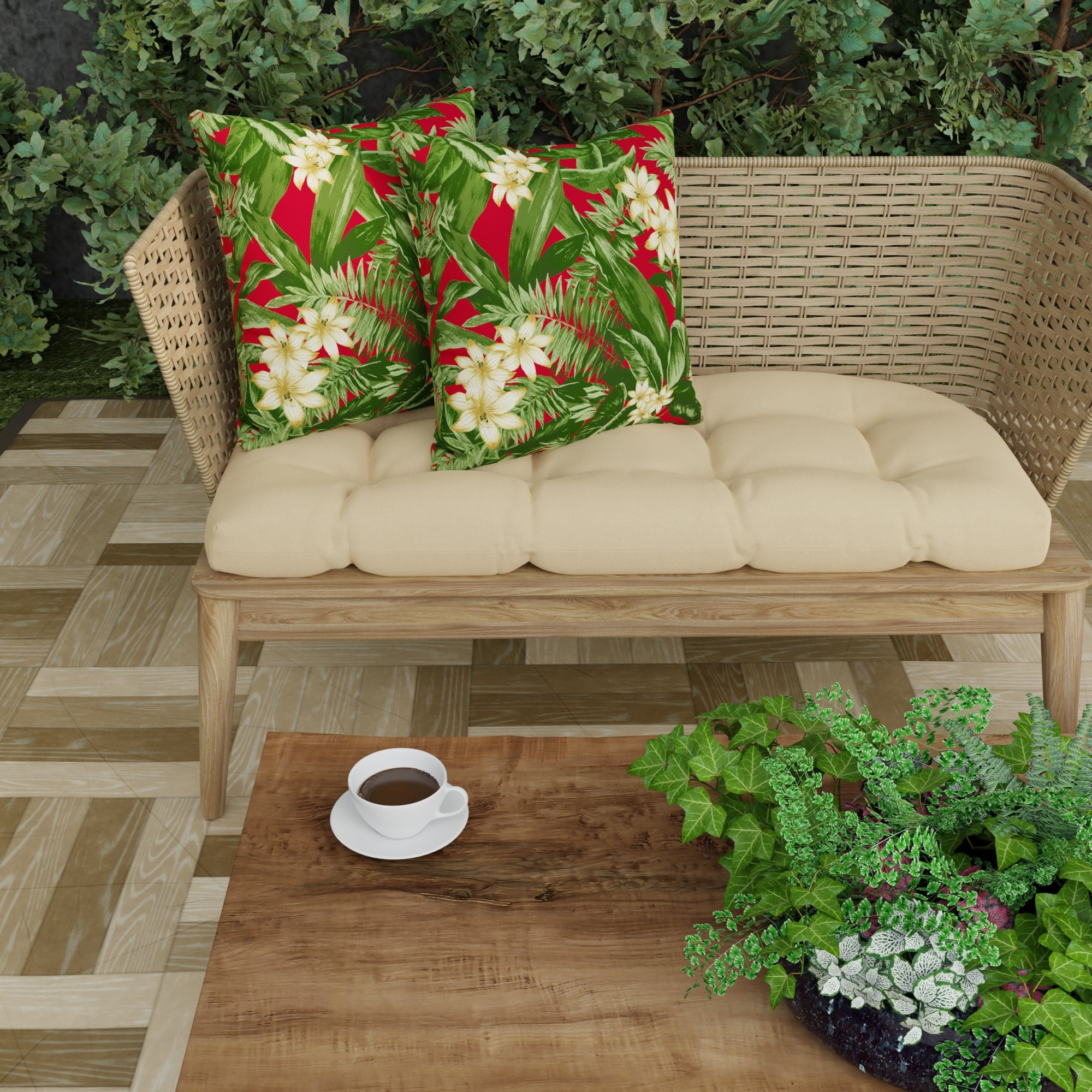 Jordan Manufacturing 18" x 18" Acadia Bordeaux Red Tropical Square Outdoor Throw Pillow (2 Pack)