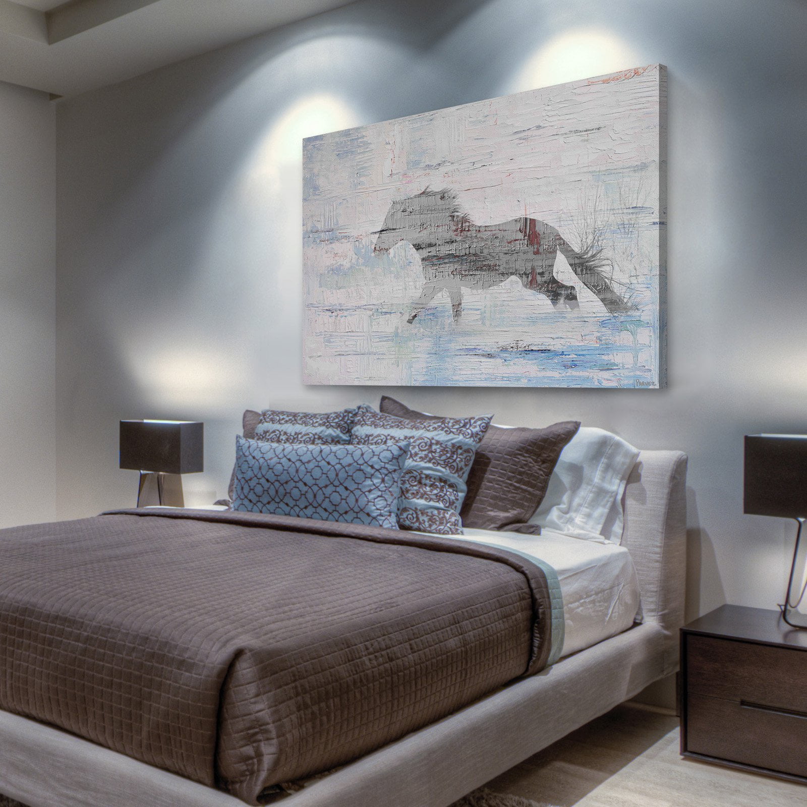 "Grey Horse Trot 2" Painting Print on Wrapped Canvas
