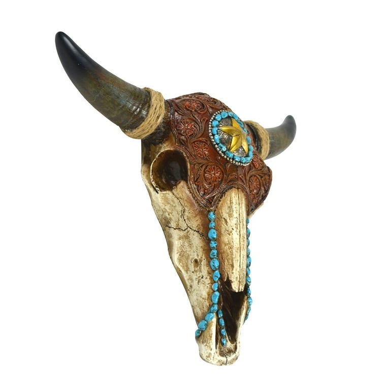 Resin & Leather Steer Skull & Horns Wall Mount Head Resin & Leather Steer Skull & Horns Wall Mount Head