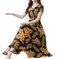 thumbnail image 1 of Robe Maxi pour Femme à Imprimé Floral, Taille Ajustée, Grand Mouvement, Col en V, Manches Courtes, 1 of 8