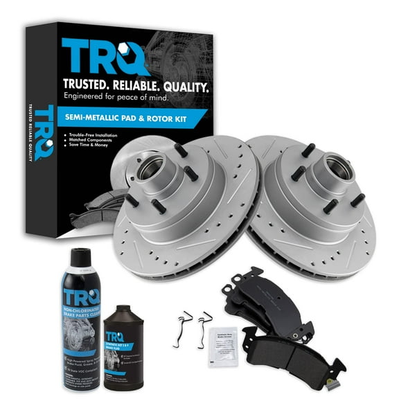 TRQ Front Metallic Brake Pad & Performance Rotor Kit w/Fluids for Chevy Buick BKA21542 Fits select: 1991-1996 CHEVROLET CAPRICE, 1995-1996 CHEVROLET CAPRICE / IMPALA CLASSIC SS