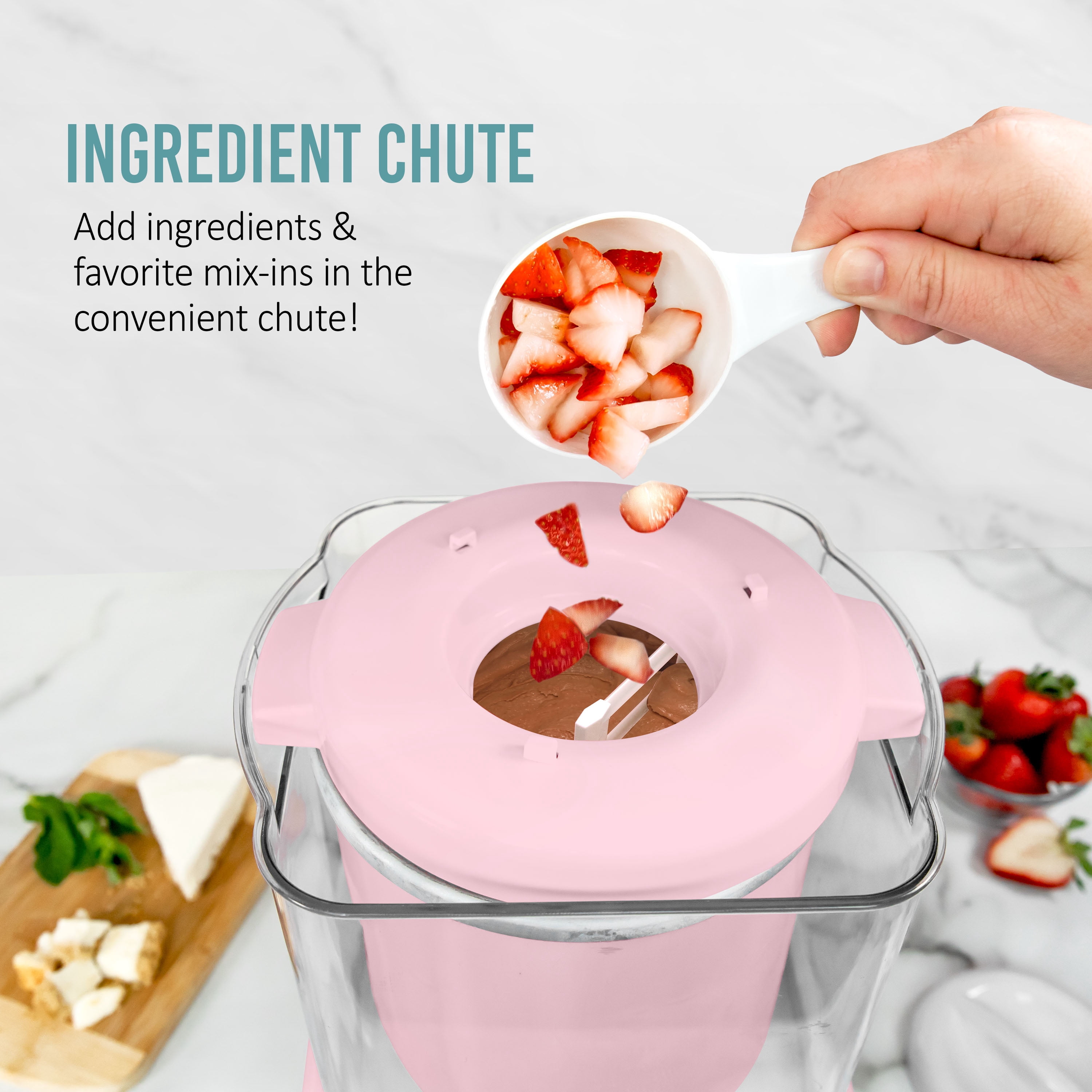 Nostalgia Electric Ice Cream Maker with 2-Qt Double Insulated Gel Canister & Stainless Steel Base - Makes Sorbet, Soft Serve, and Frozen Yogurt - Pink