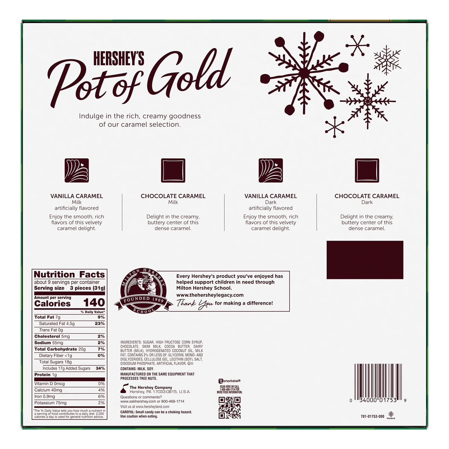 (2 pack) Hershey's Pot of Gold Assorted Caramel Christmas Candy, Gift Box 10 oz, 28 Pieces