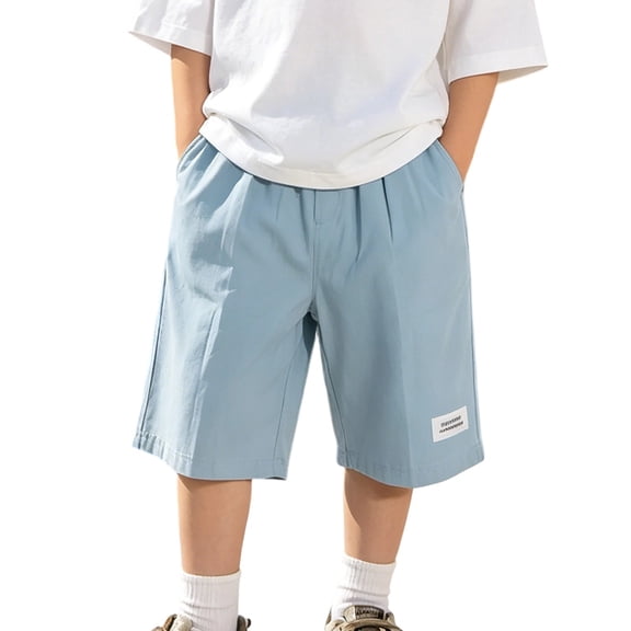 Bmisegm Boys Shorts Summer Casual Fashion Sportswear with Pockets Comfortable Elastic Waist for Kids and Youth Baggy Sweat Shorts 6-16 Years Light Blue,8-9 Years