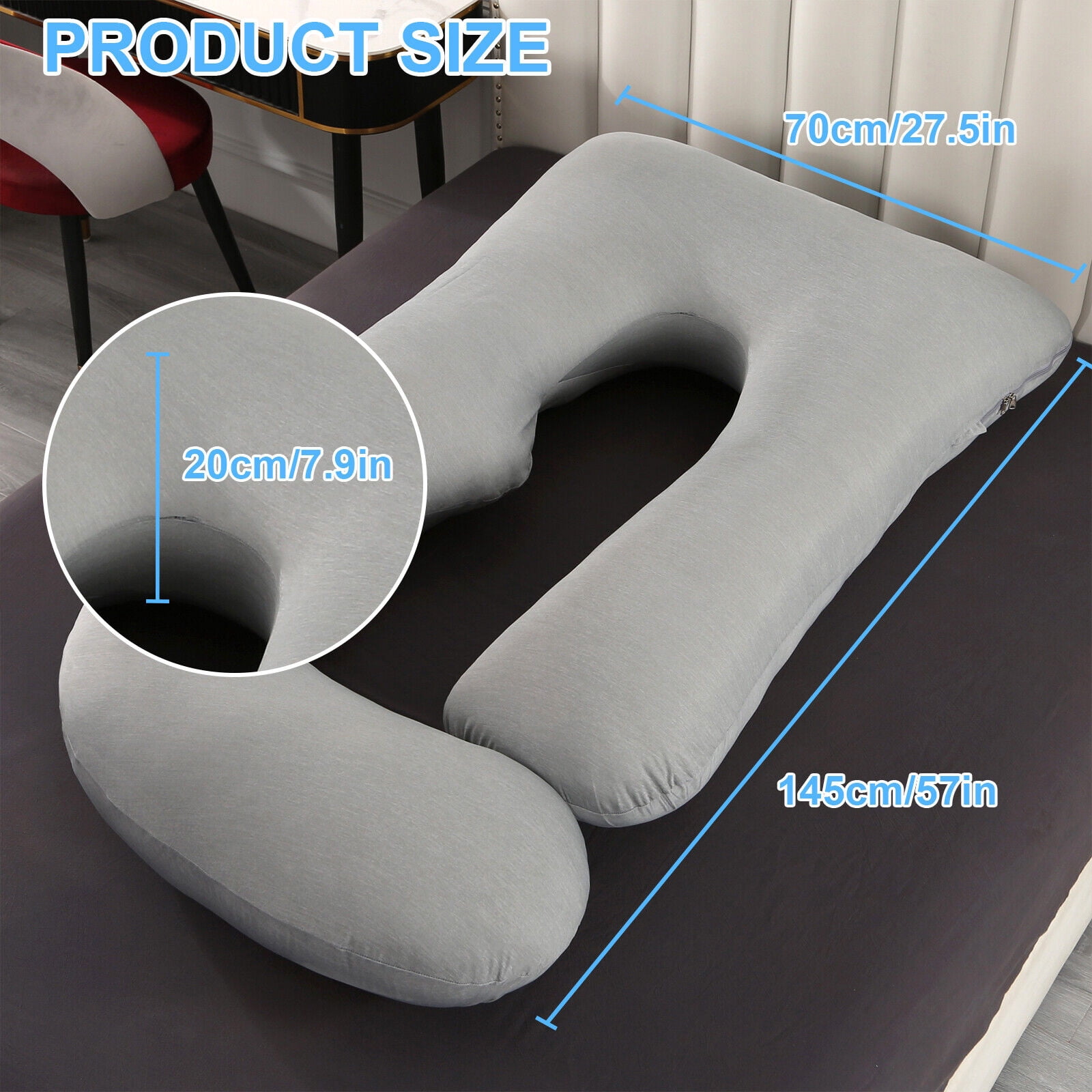 SHANNA Pregnancy Pillows, J-Shape Full Body Pillow – Removable Cooling Cover - Pregnancy Pillows for Sleeping – Body Pillows for Adults, Maternity Pillow and Pregnancy Must Haves, Grey
