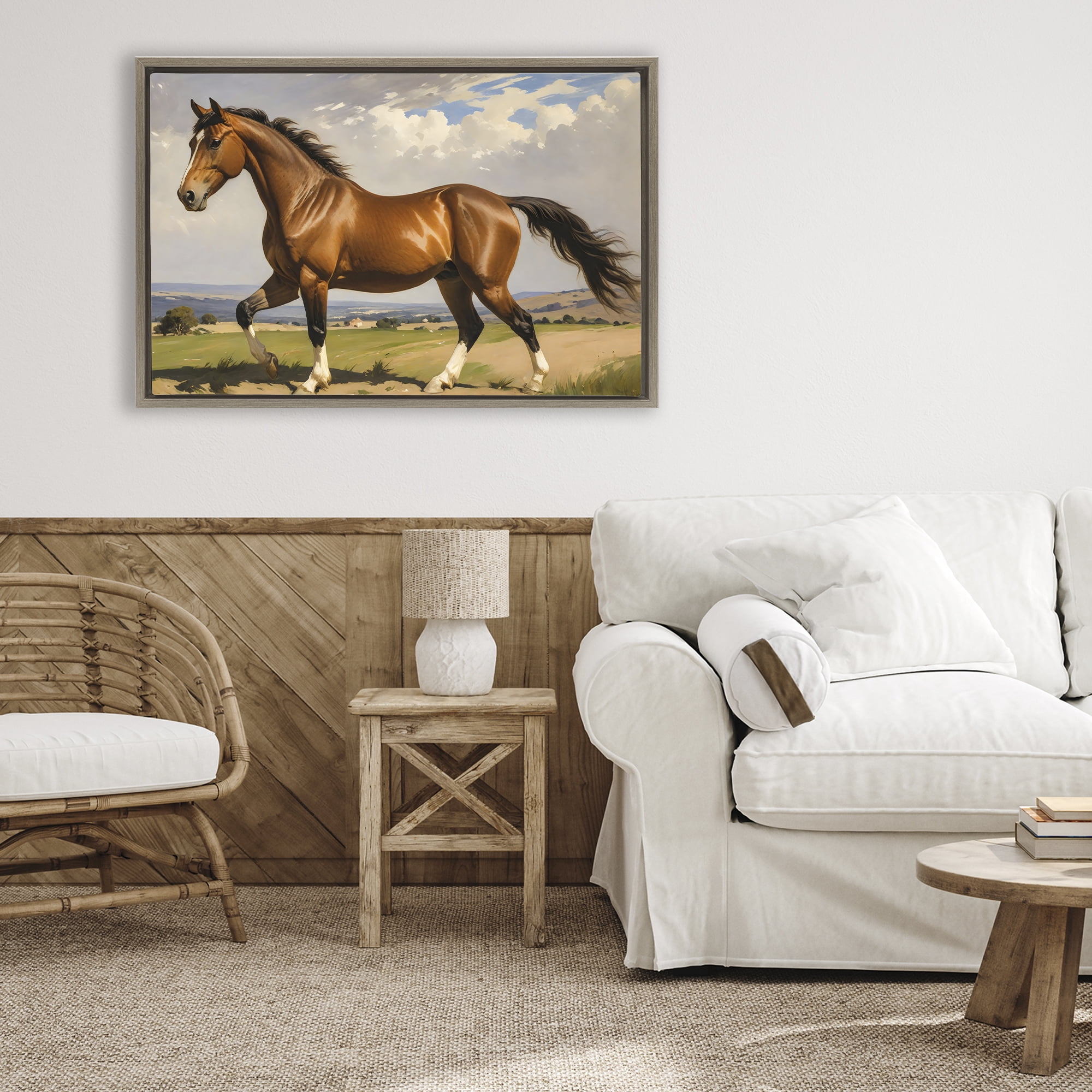 Stupell Industries Trotting Horse in Field Brown Framed Floater Canvas Wall Art, design by Creative Studio