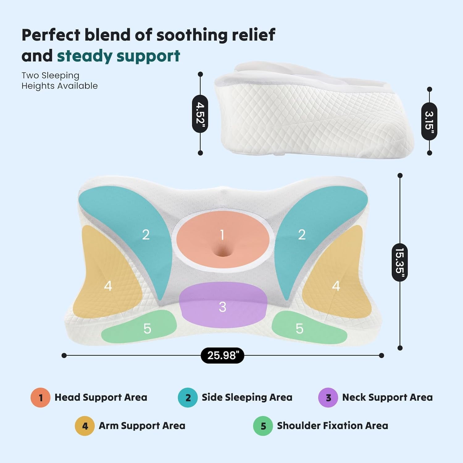 JIOABL King Size Ergonomic Contour Memory Foam Pillow Set of 2, Cervical Neck Pillow with Cooling Case for Neck Pain Relief, Light Gray