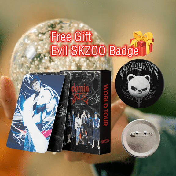 Stray Kids DominATE Tour Lomo Card Set Free Evil SKZOO Badge - Kpop Merch for STAYs