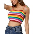 thumbnail image 2 of DARING DIVA Women's Rainbow Striped Tie Spaghetti Strap Crop Top XL Multicolor, 2 of 7