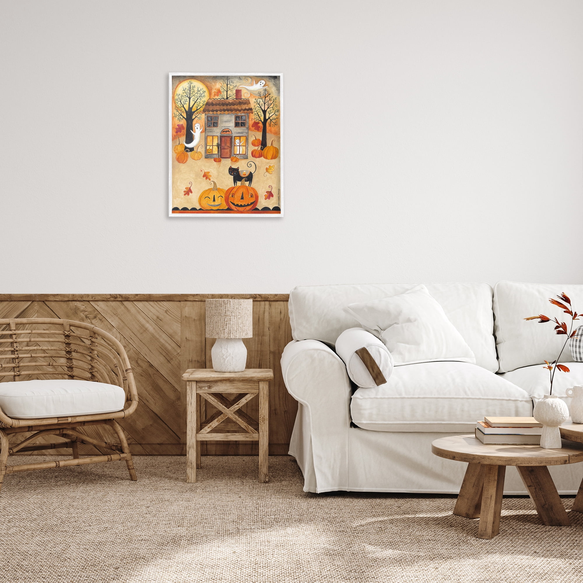 Stupell Industries Ghosts on Halloween Night Holiday Painting White Framed Art Print Wall Art, 24 x 30
