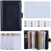 A6 Cash Envelope Budget Binder - PU Leather Budget Planner Notebook w/ 12 Zipper Pockets, Expense Tracker & Label