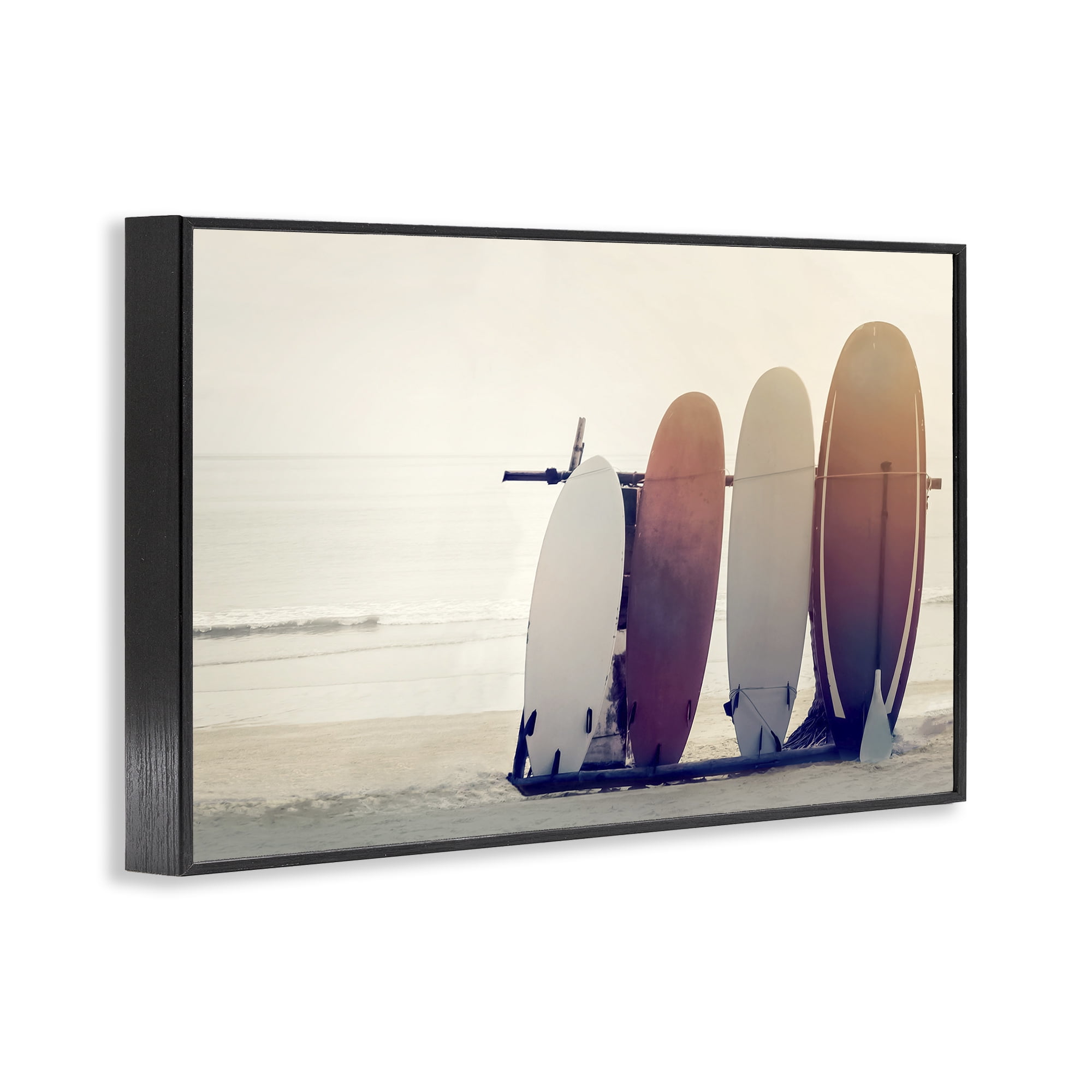 Stupell Industries Beach Surfboards Leaning Landscape Photography Black Framed Art Print Wall Art, 24 x 16