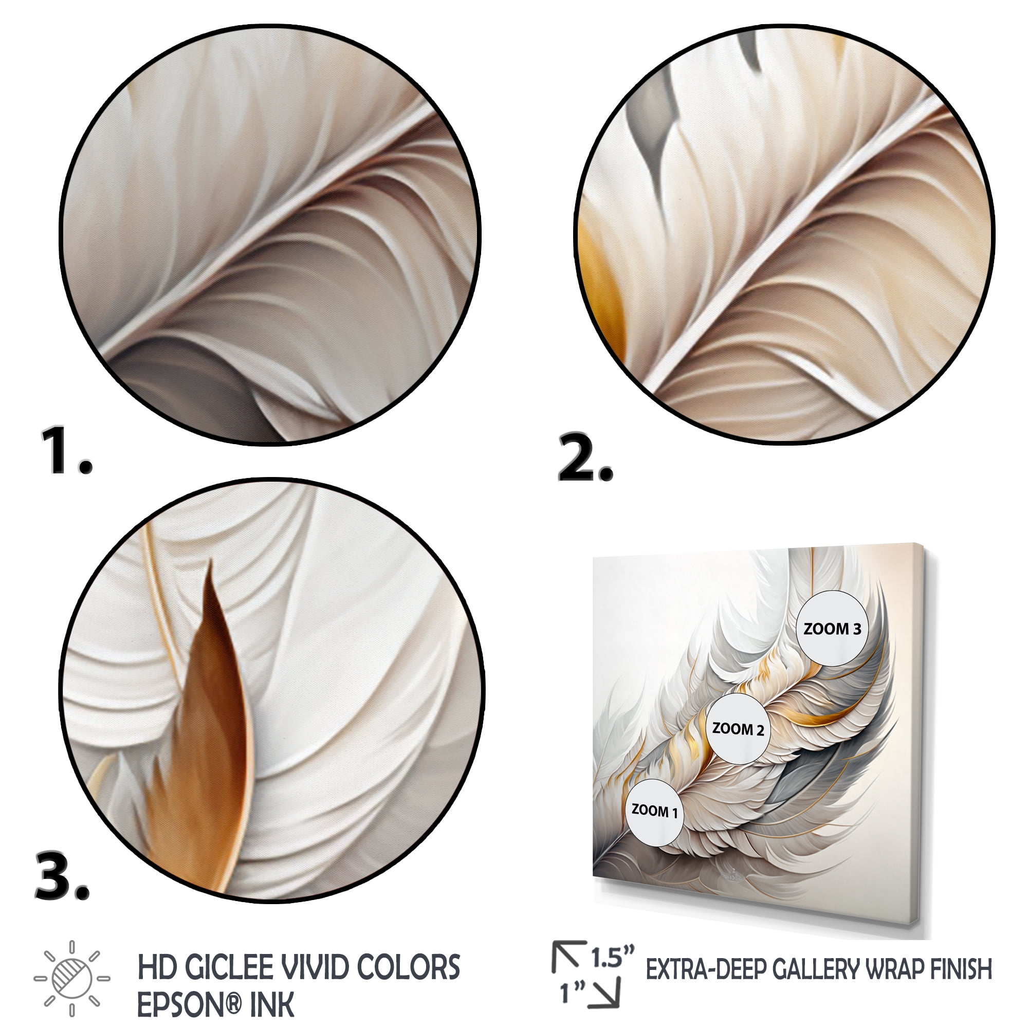 Designart White Watercolor Feather Canvas Wall Art