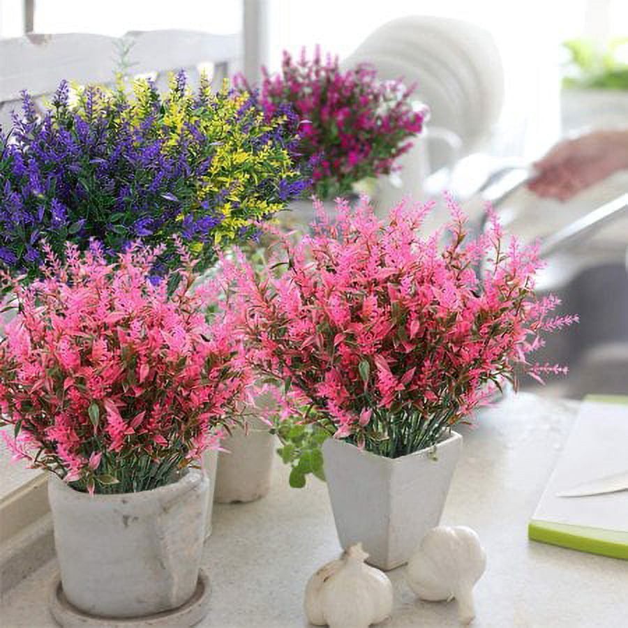 ZOELNIC 24 Bundles Outdoor Artificial Lavender Fake Flowers UV Resistant Shrubs, Faux Plastic Greenery for Indoor Outside Hanging Plants Garden Porch Window Box Home Wedding Farmhouse Decor (Rosered)