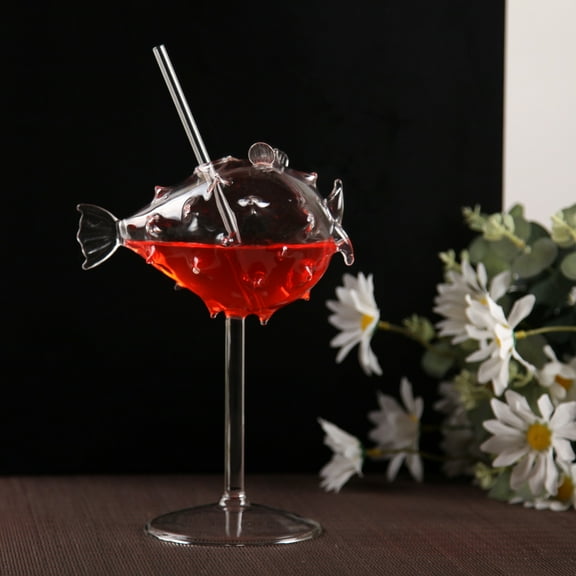 DRAFIDEEP Fish-Shaped Goblet Glass Creative Design For Romantic Gatherings 1Pack 7.9X7.1X3.5In