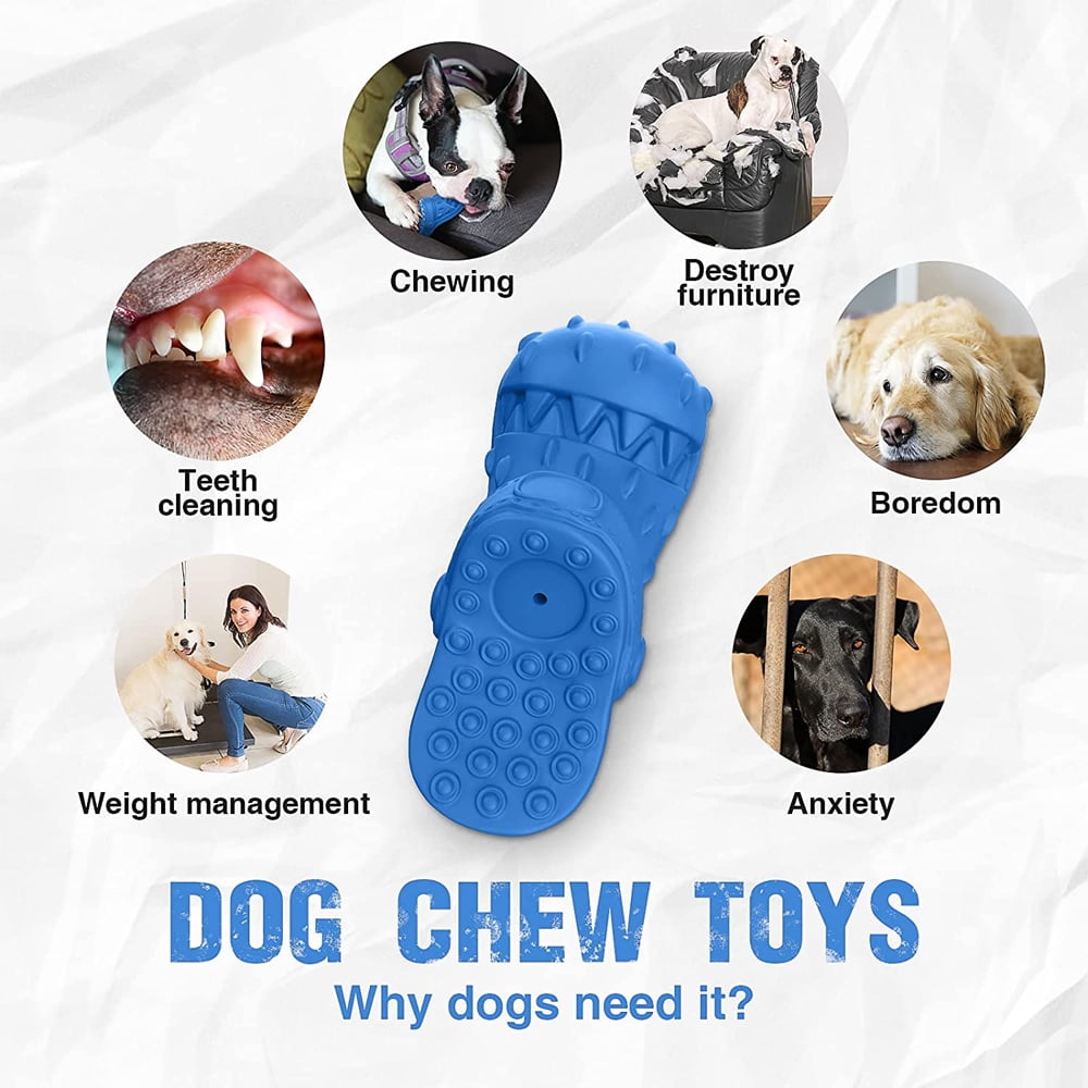 Dsseng Dog Chew Toys Indestructible - Squeaky Interactive Dog Toys for Teeth Cleaning, Rubber Dog Chew Toy with Beef