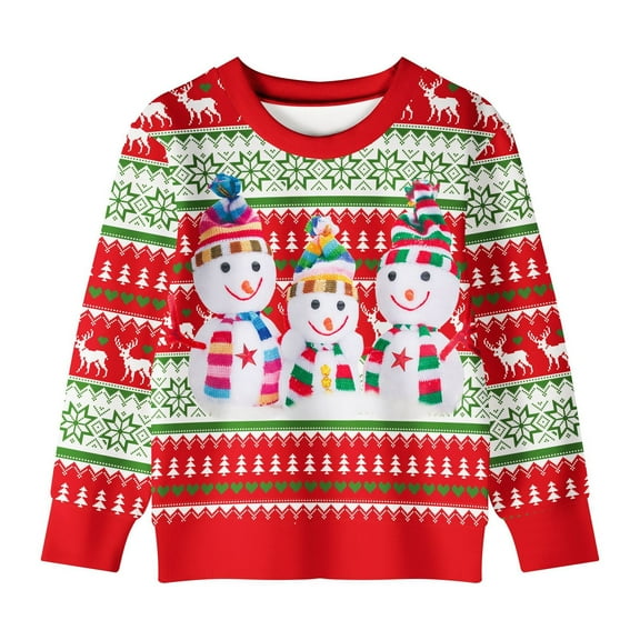 Boys Girls Christmas Sweatshirt Long Sleeve Snowman Pull Over Sweater Shirt
