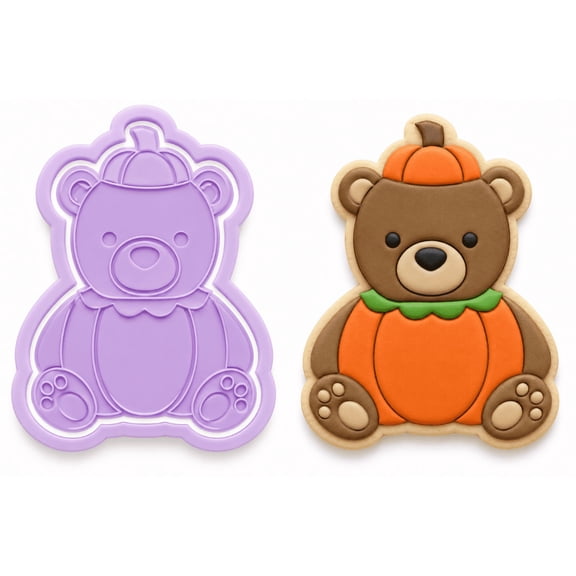Pumpkin Teddy Bear Cookie Cutter & Embosser Stamp Set
