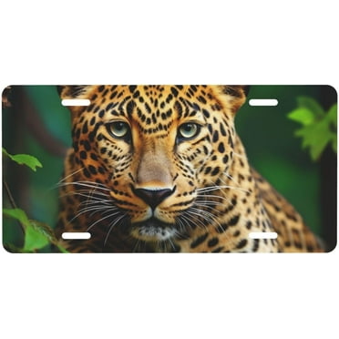JUSIP License Plate for Front Car Wild Leopard Animal Print Personalized License Plates for Car Decorative Car Front Tags Metal Car Plate Covers Aluminum Noverlty License Plate 6 X 12 Inch (4 Holes)