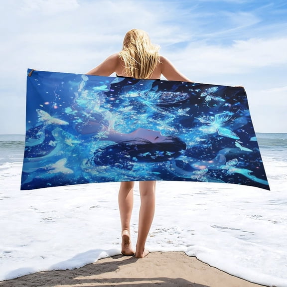 Dancing Butterflies Microfiber Beach Towel Lightweight 63''x32'' Oversized Extra Large Towels Quick Dry for Travel Pool Yoga Gym Sports Accessories Vacation Essential