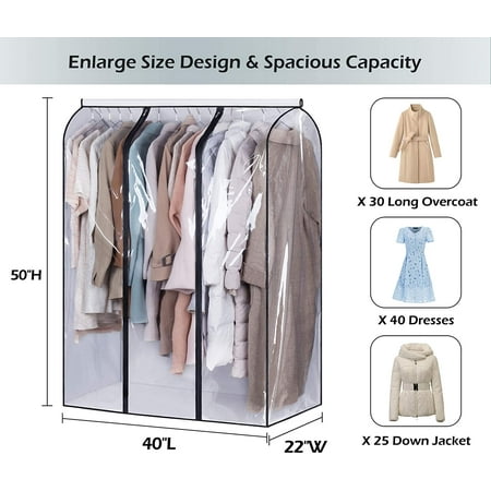50 Extra Large Clear Hanging Garment Bags For Closet Storage Bottom Enclosed Rack Cover Sealed Wardrobe Clothes Protector Coats Suits Dresses Not Including Frame Canada Clear Hanging Garment Bags, Enclosed Garment Rack