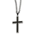thumbnail image 1 of Stainless Steel Black Carbon Fiber Inlay Cross Pendant 24 Inch Curb Chain Necklace Charm Religious, 1 of 7