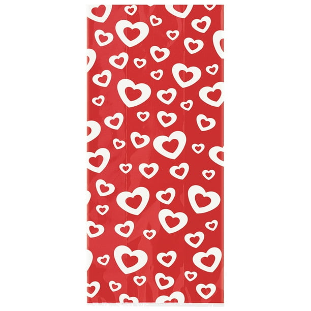 Red and White Hearts Valentine's Day Cellophane Candy Bags, 20ct
