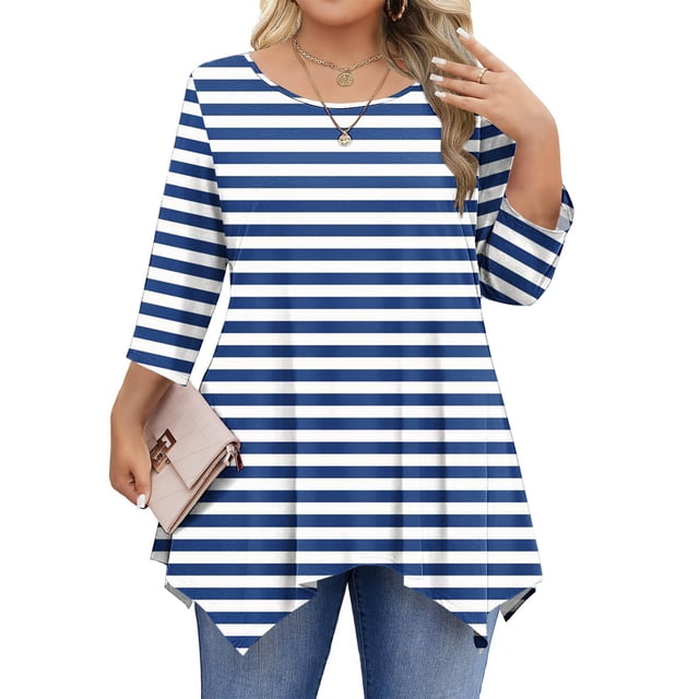 mfyjkho Tops Para Mujer, Blusas Informales De Cuello Redondo Liso Para Mujer, De Gran Tamaño, Con Mangas 3/4 Y Cuello Redondo Tops Para Mujer Xxl